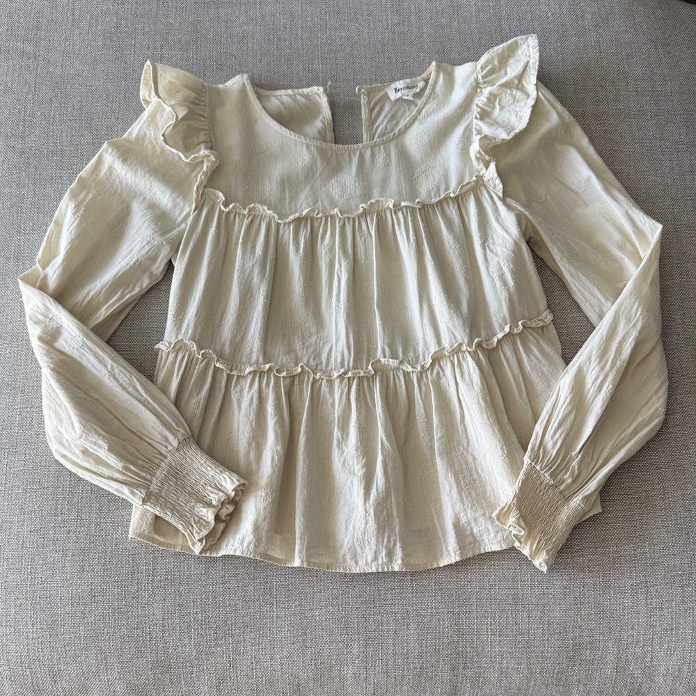 Ruffle Tiered Long-Sleeve Blouse in Cream